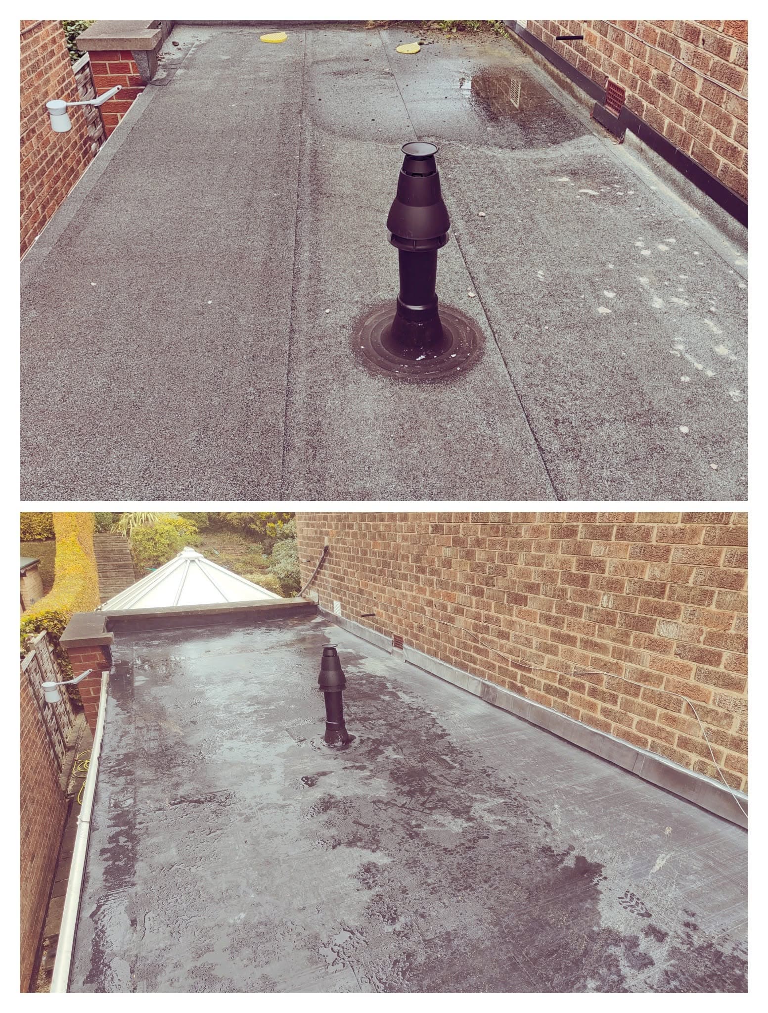 Flat roof before and after replacement