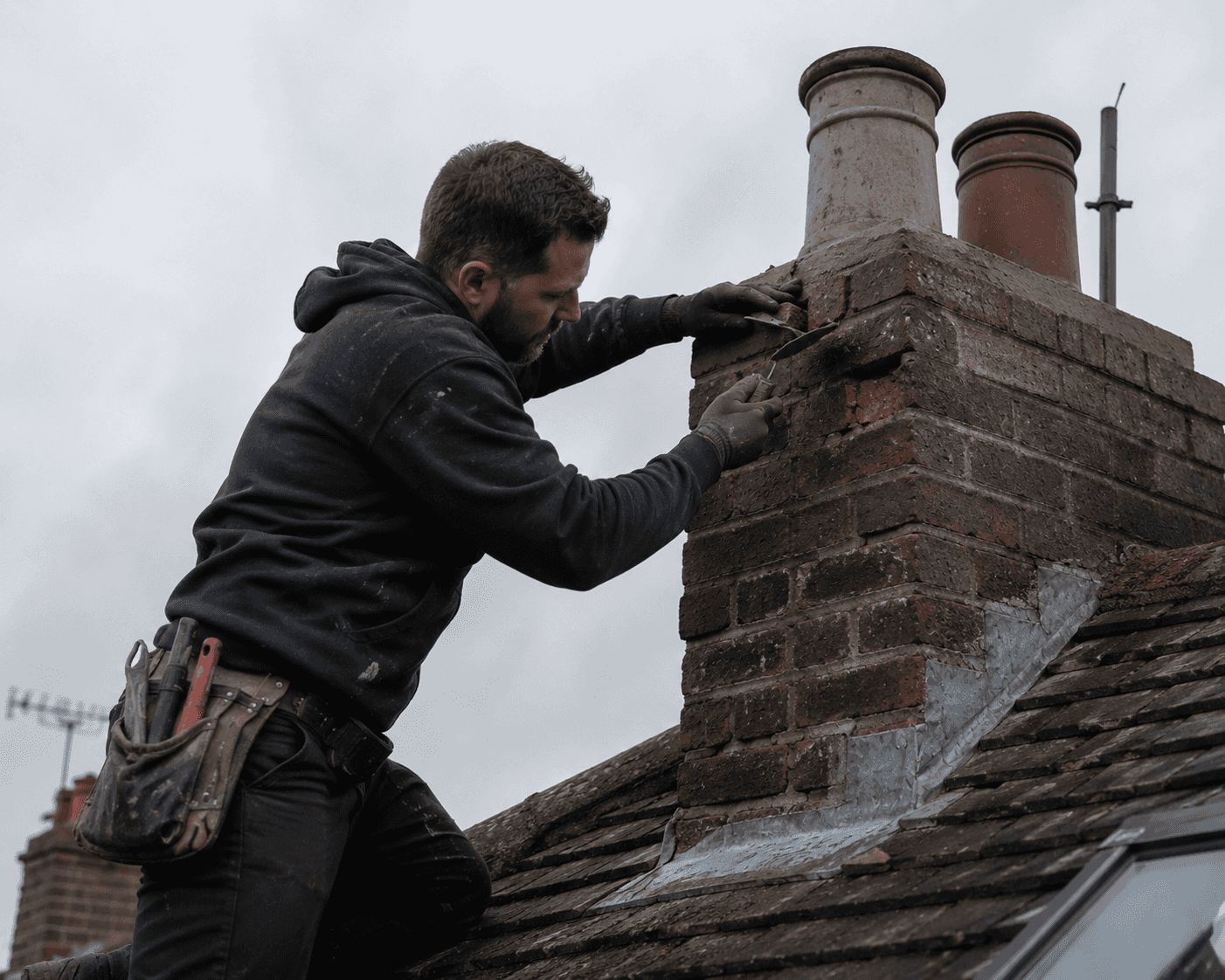 Man working on chimney brickwork